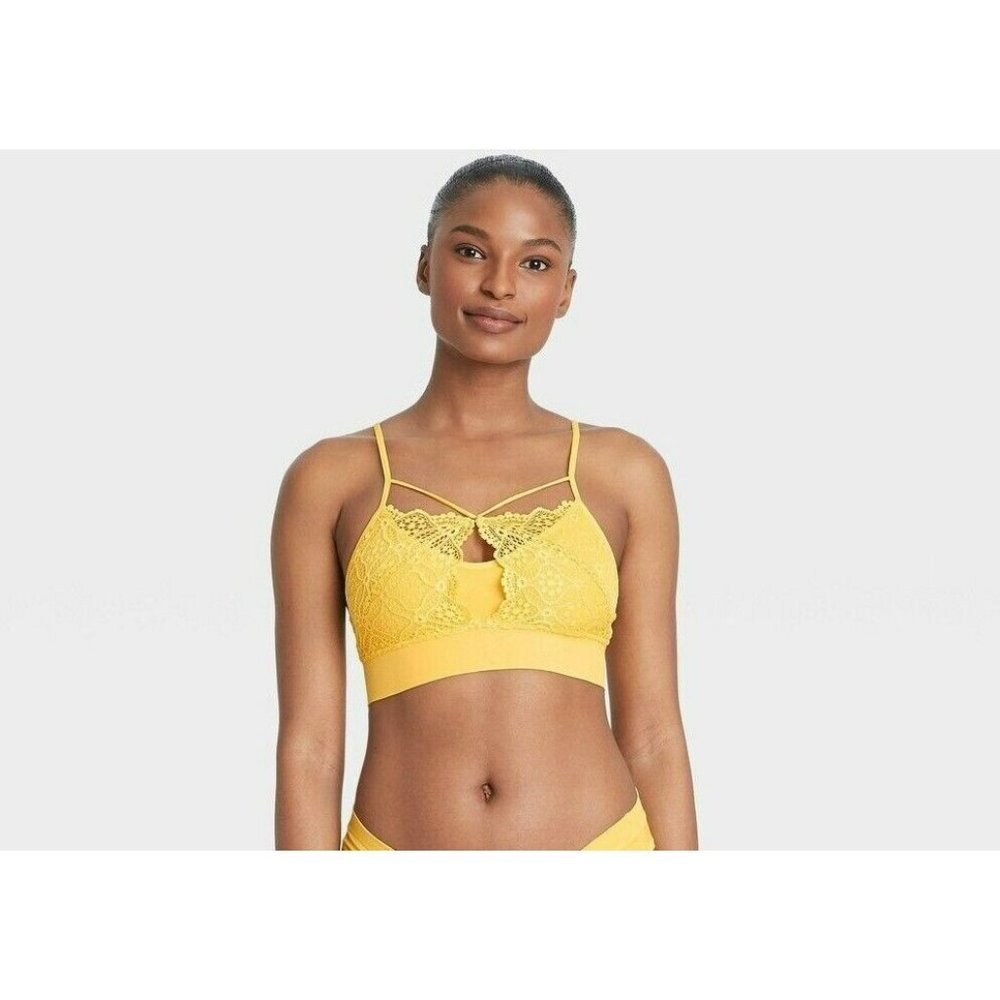 Auden Yellow Lace Seamless Stretch‎ Wirefree Pullover Bralette Small NEW